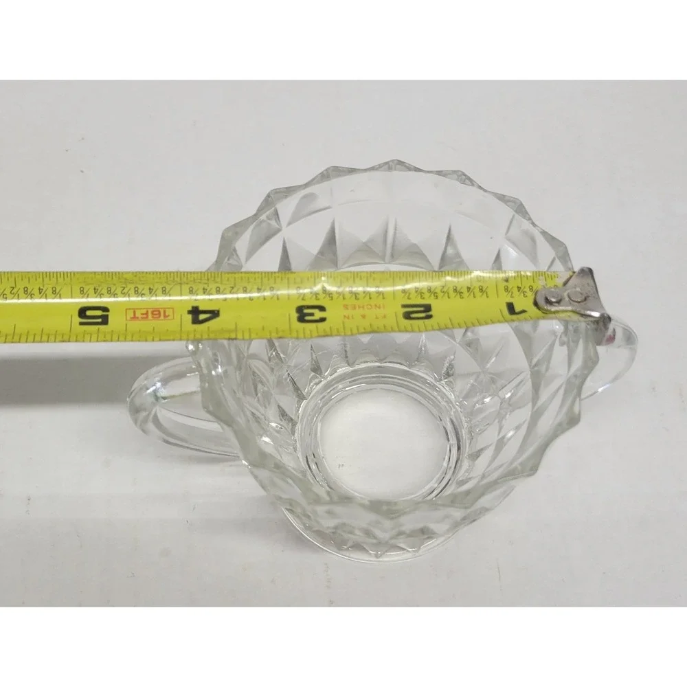Vintage‎ Clear Diamond Point Pressed Glass Footed Sugar Bowl with Handles